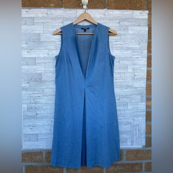 Kal Rieman sleeveless single pleat slub cotton weave chambray dress small - Picture 4 of 8